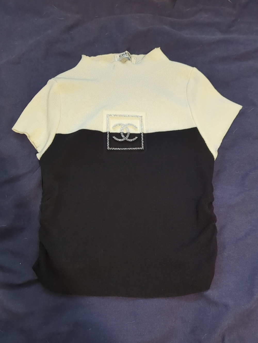 CHANEL Black and White Short Sleeve Knit Top Size XS - Picture 1 of 3